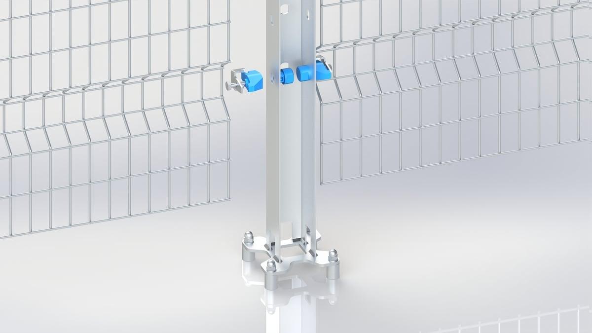 Blueguard hygienic fencing and guarding stainless steel post and mesh panels blue polymer captive fasteners