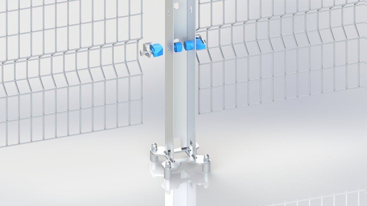 Blueguard hygienic fencing and guarding stainless steel post and mesh panels blue polymer captive fasteners