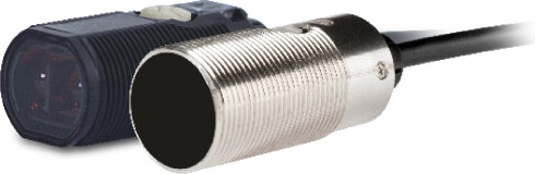 Omron E3FB-B metal body M18 barrel sensor for transparent object detection