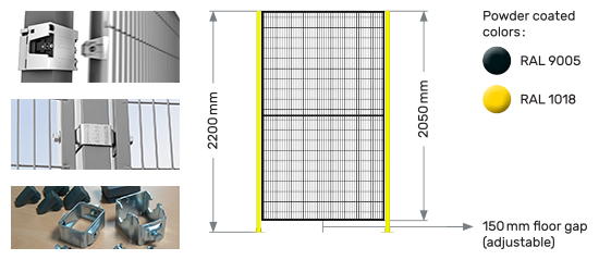 Troax steel black mesh panels yellow post rapid fix bracket Proax Technologies